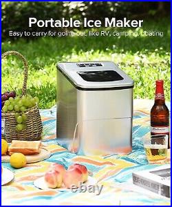 26Lbs Ice Maker Countertop, 9 Ice Cube Ready in 6 Mins, 26Lbs/24H, Self-Cleaning