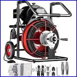 Sewer Machine Drain Cleaner 100' x 1/2 550W Sewer Cleaning Clog with Cutters