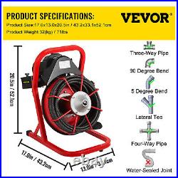 VEVOR 250W Drain Cleaner 50' x 3/8 Solid-Core Cleaning Machine 8pc Auger Bit